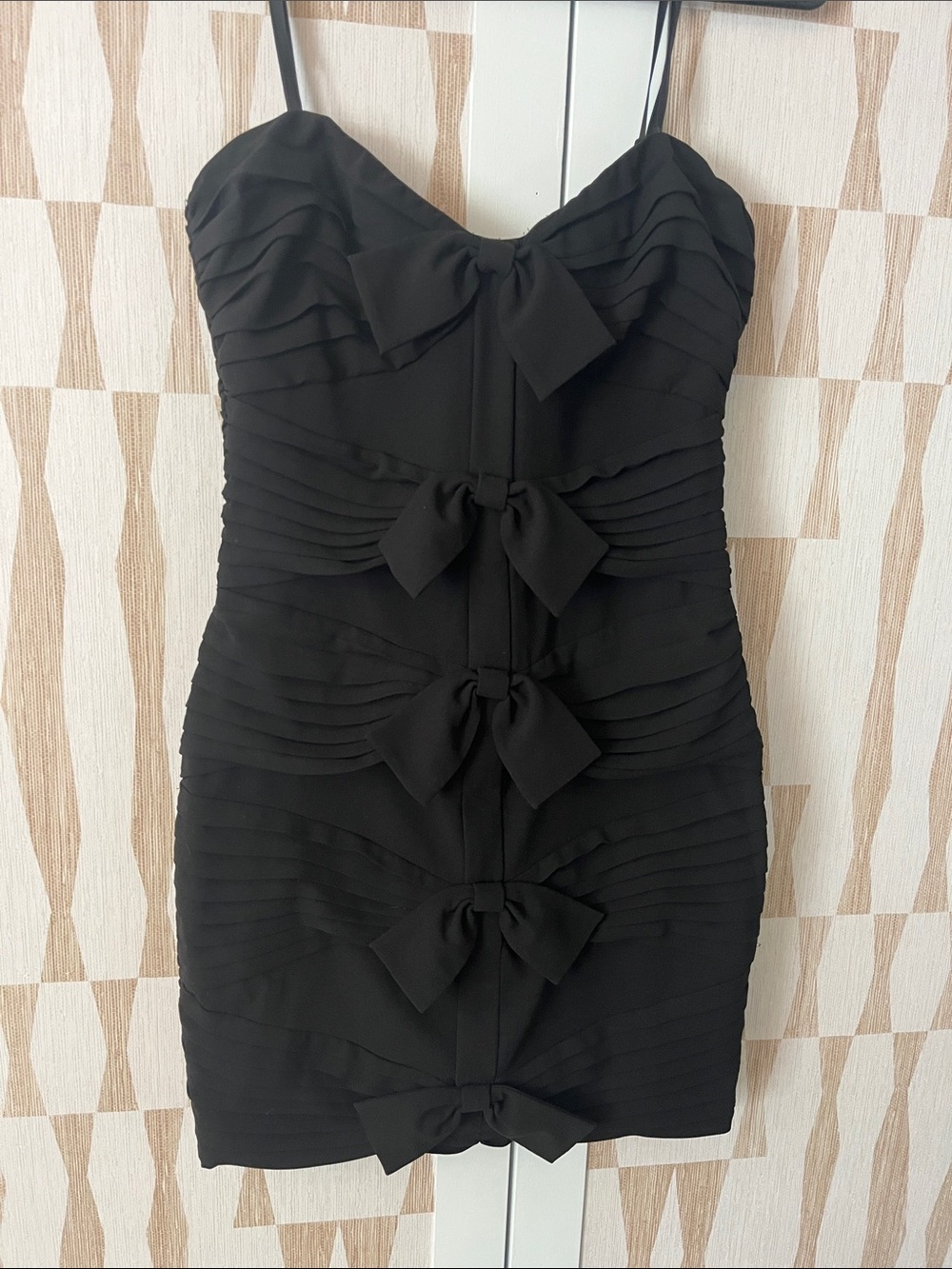 BCBGMaxAzria Black Strapless Mini Dress with Front Bows